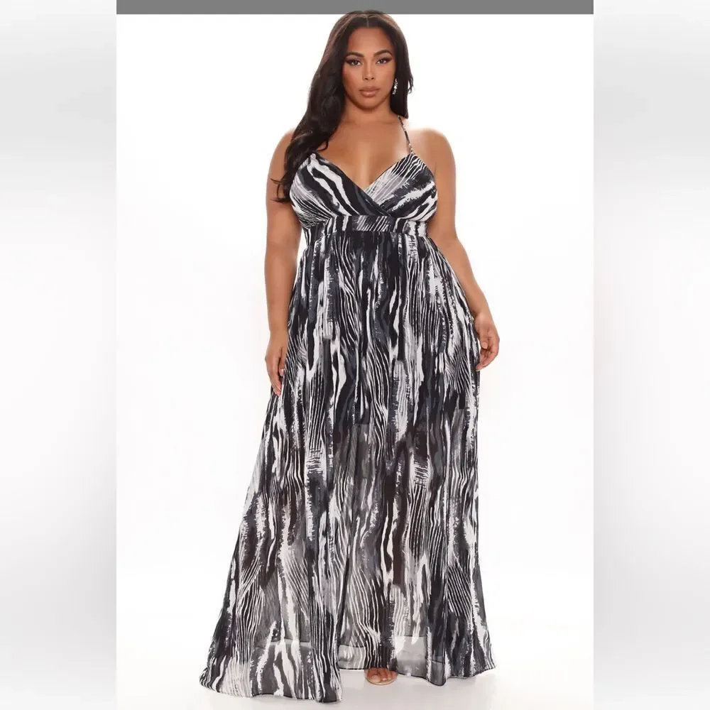 Fashion Nova Mina Maxi Dress - Black/combo, size L - Picture 5 of 14